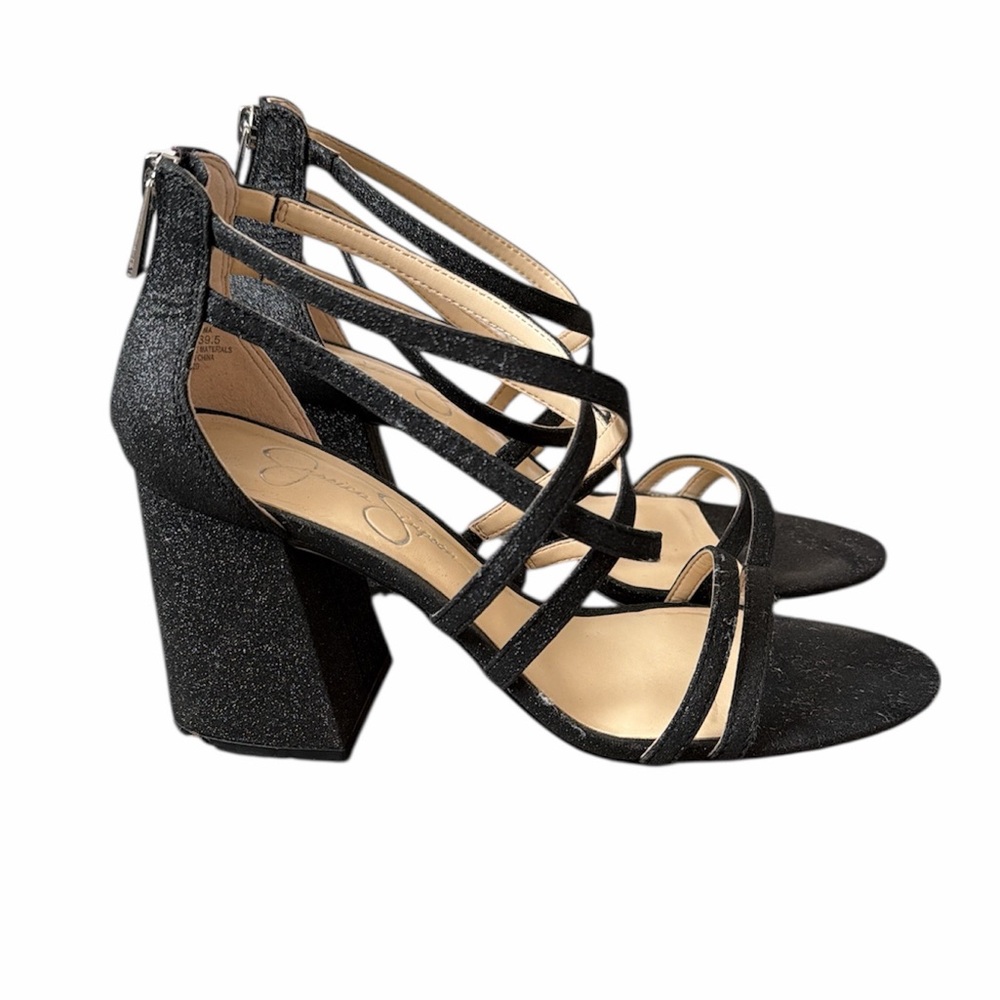 Jessica Simpson Rasima Black Sparkle Heels Size 8.5 Wedding Formal Event Party